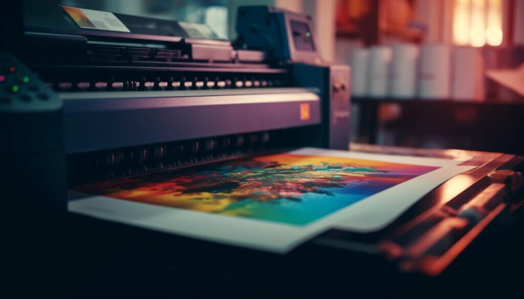Professional printer producing high-resolution colour prints