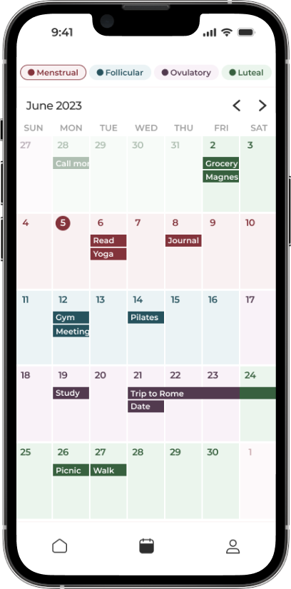 Your Cycle and Your Calendar, All in One.