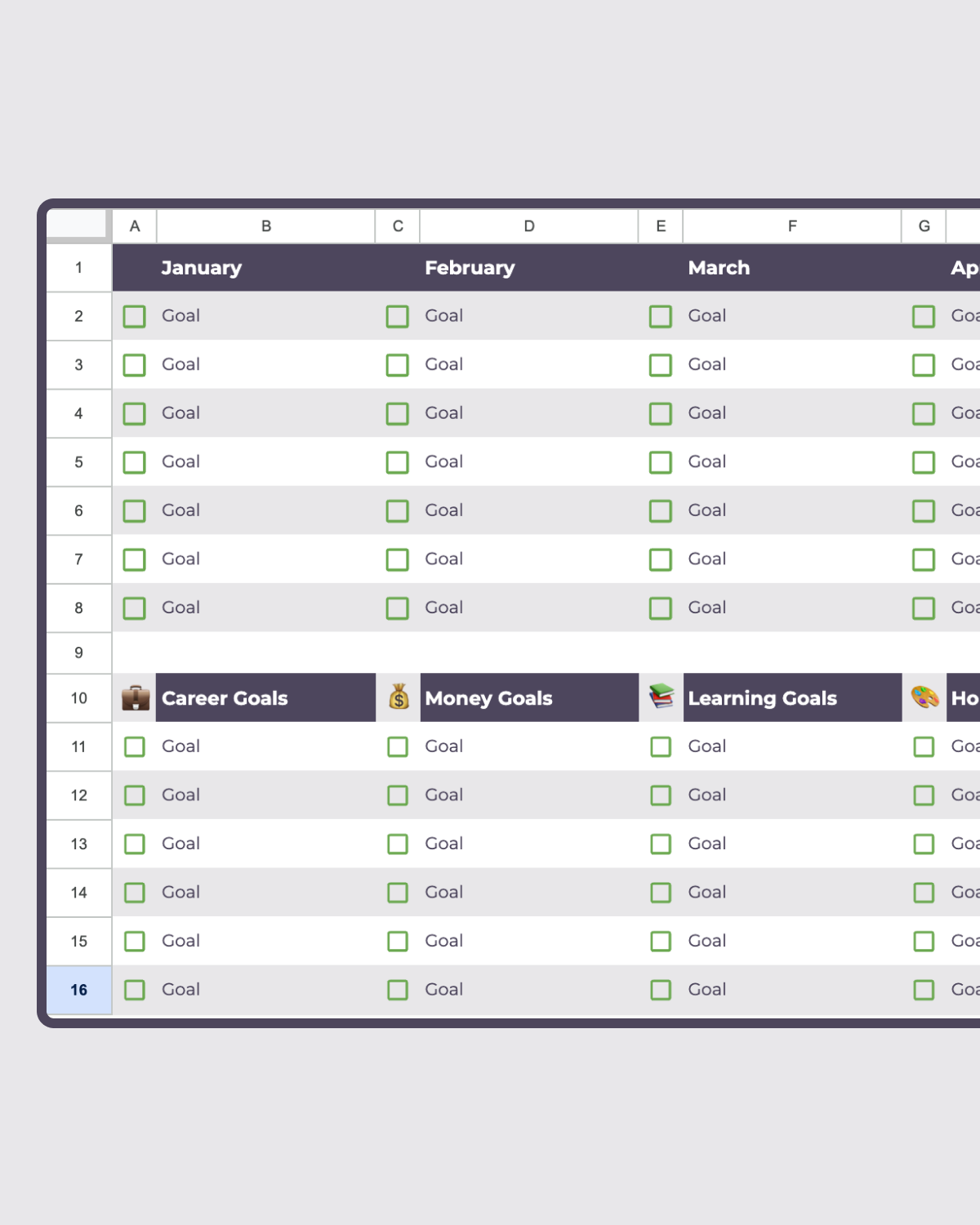 Mobile-Friendly Planner Spreadsheet Template