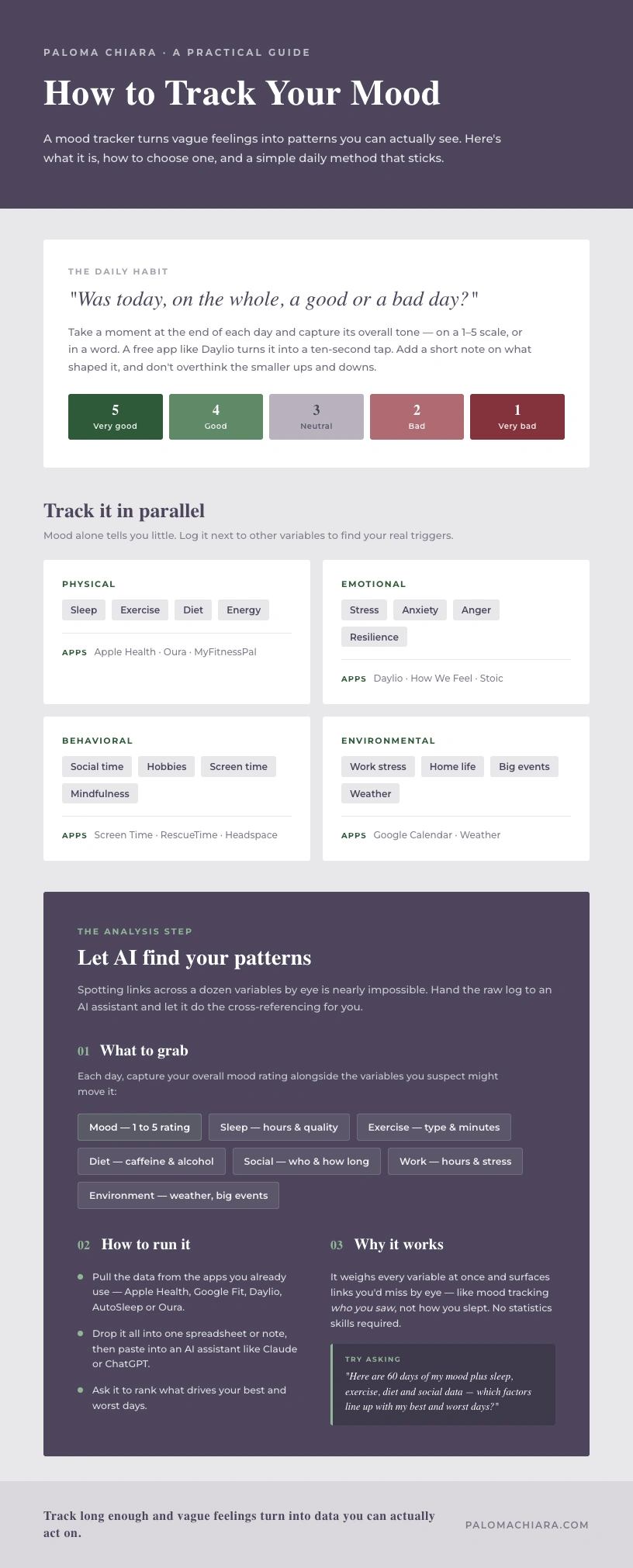 Infographic guide to using a mood tracker to monitor daily emotional patterns