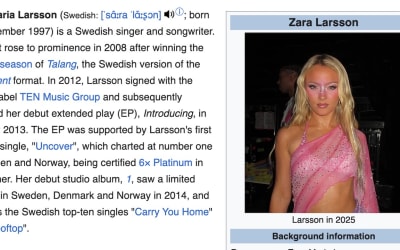 Zara Larsson Battles Wikipedia Editor over Photo Choice
