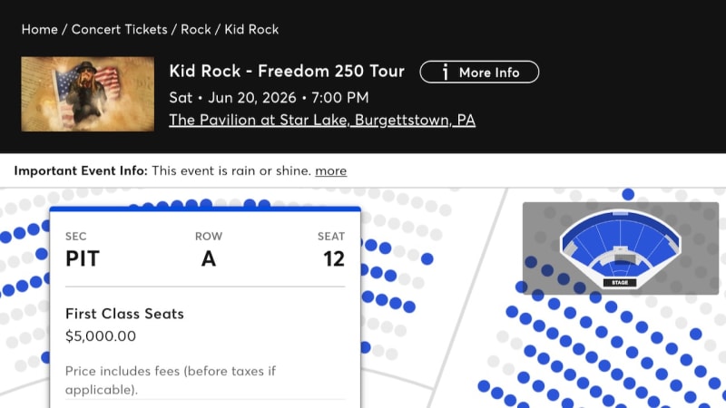 Kid Rock Is Selling $5,000 “First Class Seats” to Upcoming “Freedom 250 Tour”