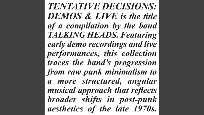 The Earliest Days of Talking Heads Are a Revelation » PopMatters