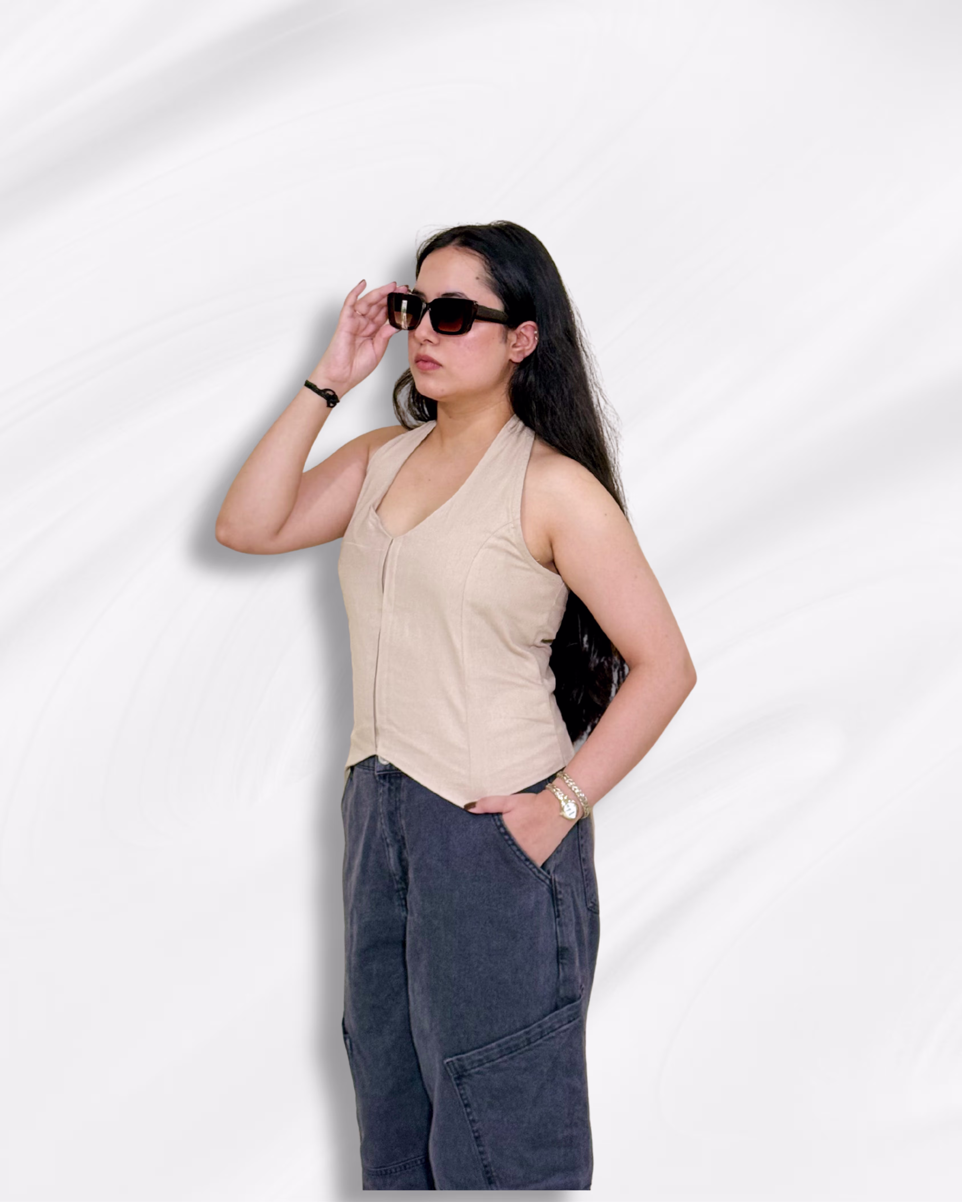 Apricot Halter Corset Top view 4