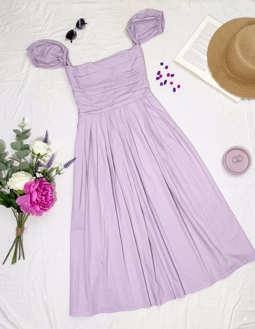 Lilac Whisper Off-Shoulder Dress