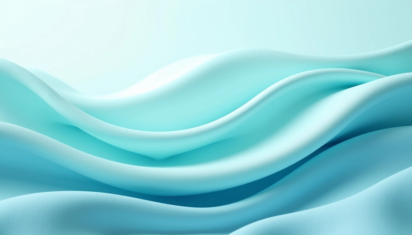 Create a design featuring soft, flowing curves in varying shades of light blue and teal. Incorporate a gradient effect that transitions smoothly from one shade to another, giving a sense of depth. The curves should have a slightly textured appearance, resembling gentle waves or fabric. Avoid any recognizable brand elements and maintain a minimalistic aesthetic suitable for a modern background or abstract artwork.