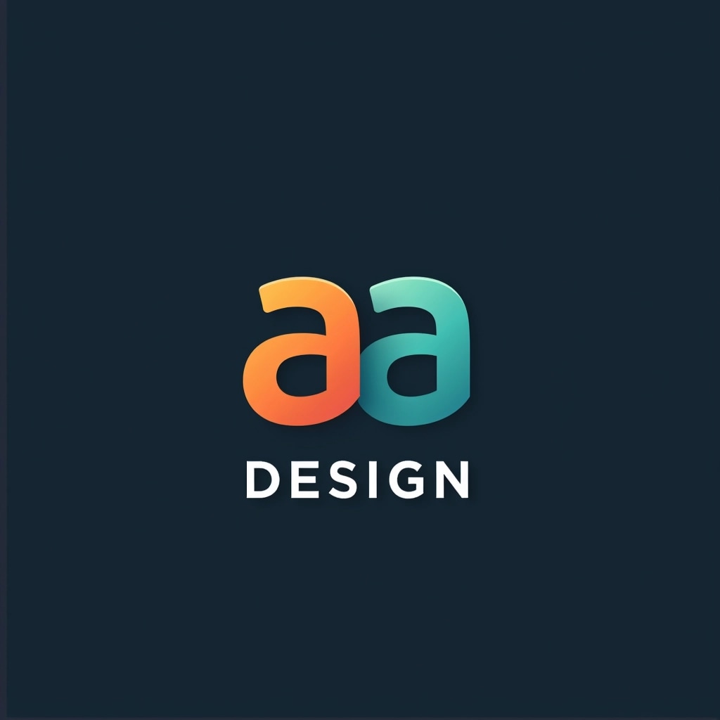 Create a logo featuring two overlapping lowercase "a" letters in a sleek, modern style. Change the color scheme to a gradient of teal and orange. Below the letters, include the word "DESIGN" in a bold, sans-serif font, ensuring the text is centered and spaced appropriately. Set the background to a deep navy blue for contrast.
