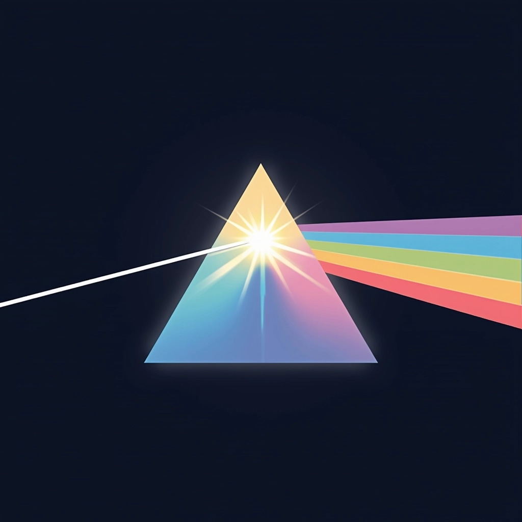 Design a new image featuring a triangle with a softer, rounded shape instead of sharp edges. Change the color of the triangle to a gradient of cool hues, like blues and purples. Instead of a solid white light beam entering the triangle, use a light ray depicted in pastel colors. Modify the output rainbow by displaying it as a series of gentle swirls rather than stripes, blending the colors together seamlessly. Set the background to a deep navy rather than black for a more tranquil feel.
