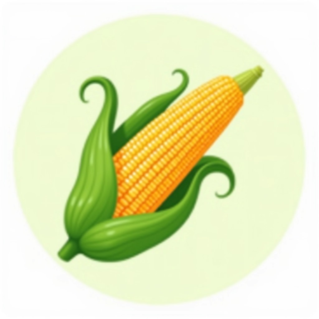 Create an illustration of an ear of corn with the following changes: make the kernels a rich golden-orange color, and alter the husks to a deep green with slightly curled edges. Instead of a plain background, use a subtle gradient from light green to white. Remove any brand references or logos from the design.