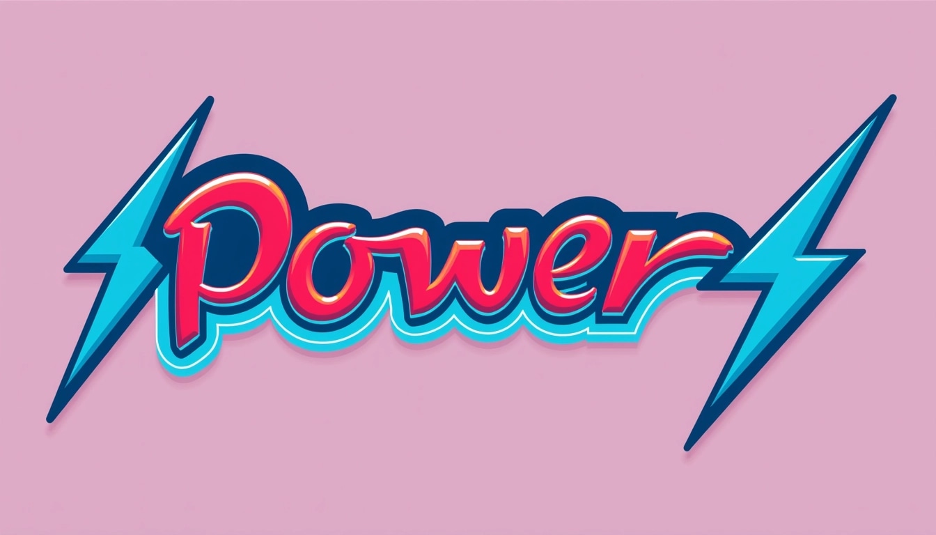 Create a logo design featuring the word "Power" in a bold, stylized font similar to the original design but with a slight slant. Incorporate two lightning bolts, one on each side of the word, in a bright blue color instead of red. Use a more rounded font style for the letters, and ensure the overall design conveys energy and dynamism without any brand references.