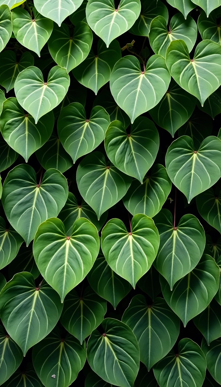 Create an image featuring lush, vibrant green foliage with a mix of heart-shaped and oval leaves. Introduce a few light yellow leaves dispersed among the greenery to add variety. The background should be a soft, neutral color to highlight the plants, and avoid any branding elements or distinct identifiers.