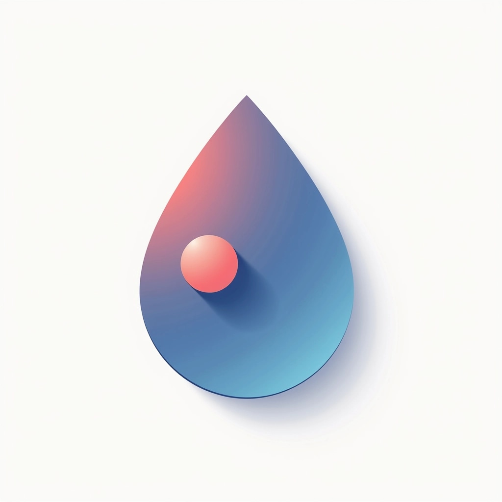 Design a marker icon with a simplified teardrop shape, featuring a smooth matte blue finish instead of a glossy red. Make the inner circle slightly larger and off-center, giving it a quirky appearance. Add a subtle shadow beneath the icon to create a three-dimensional effect. Remove any brand references or logos.