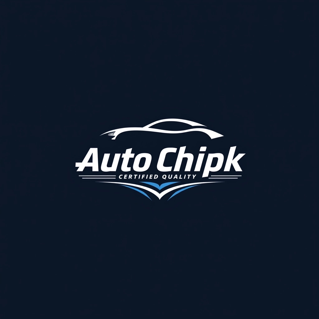 **Logo Design Breakdown:**
1. **Color Palette:**
- Retain a dark background.
- Change the primary colors to blue and white.
2. **Car Silhouette:**
- Modify the car shape to reflect a more modern SUV design instead of a sports car.
- Add subtle detailing to indicate the SUV features, such as a higher ground clearance.
3. **Text:**
- Use a bold, modern font for the main text.
- Change the wording to something like "VEHICLE CHOICE" instead of "AUTO SELECT".
- Alter the subtext to "CERTIFIED QUALITY" instead of "PRE-OWNED".
4. **Graphic Elements:**
- Introduce curved lines below the car silhouette to suggest motion or speed.
- Remove any stripes or design elements that imply past or worn-out themes.
5. **Alignment:**
- Center the text below the car silhouette for a more balanced look.
6. **Overall Style:**
- Maintain a sleek, professional vibe while ensuring the design feels fresh and inviting.