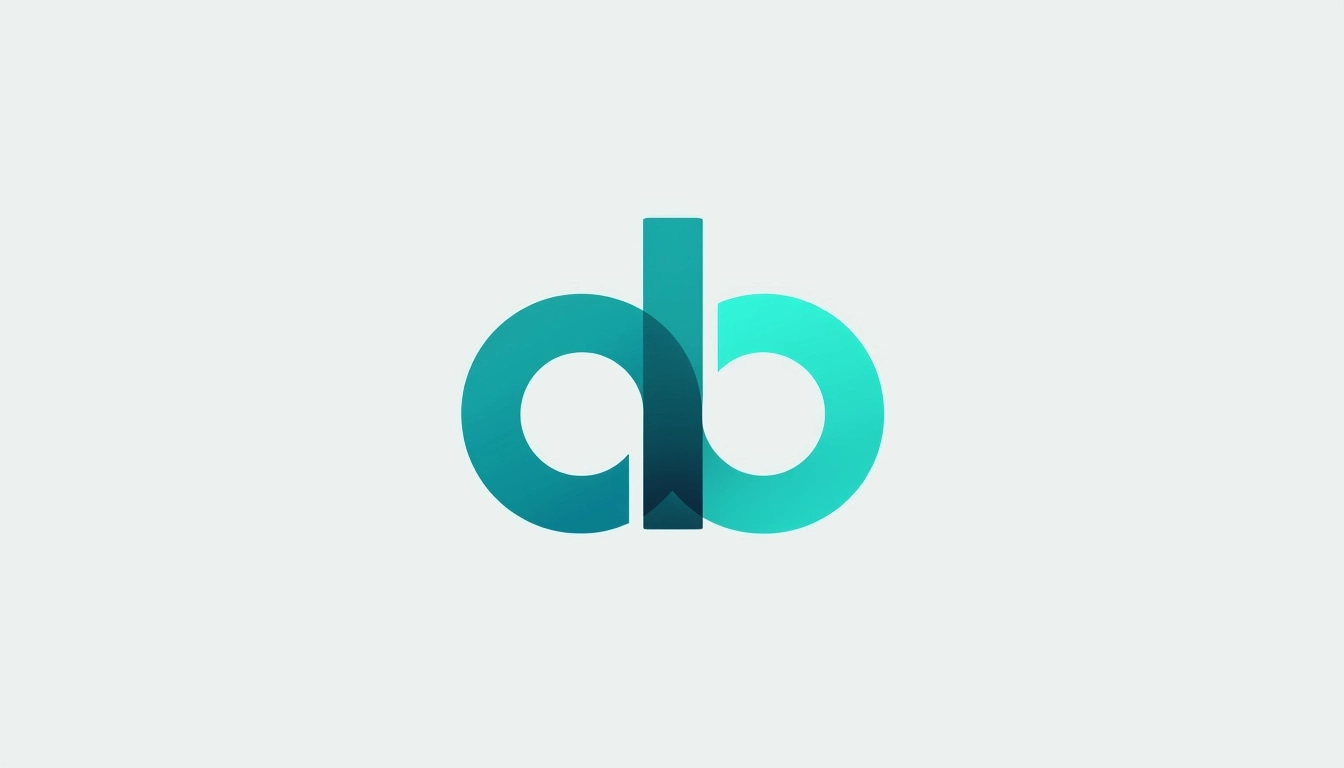 Design a logo featuring two interlocking letters, "a" and "b".
1. **Letter Style**: Use a modern, minimalist sans-serif typeface.
2. **Color Scheme**: Change to a gradient of teal and navy blue.
3. **Connection**: Make the letters overlap more prominently, with the crossbar of the "a" extending to touch the "b".
4. **Background**: Use a subtle light gray instead of a plain white.
5. **Shape**: Introduce a circular element around the letters for added emphasis.
This design keeps the essence of interconnection while providing a fresh look.