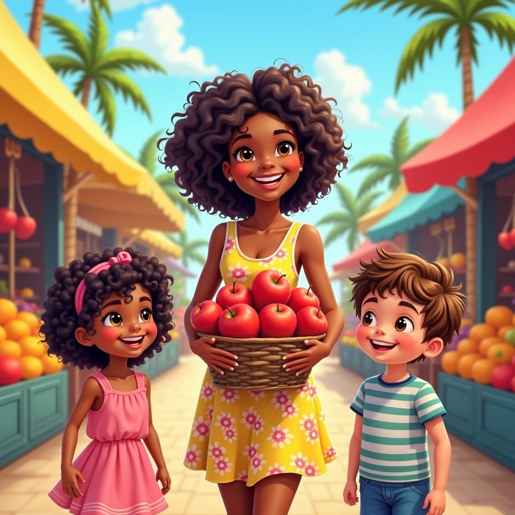 AI-generated cartoon illustration of kids holding apples