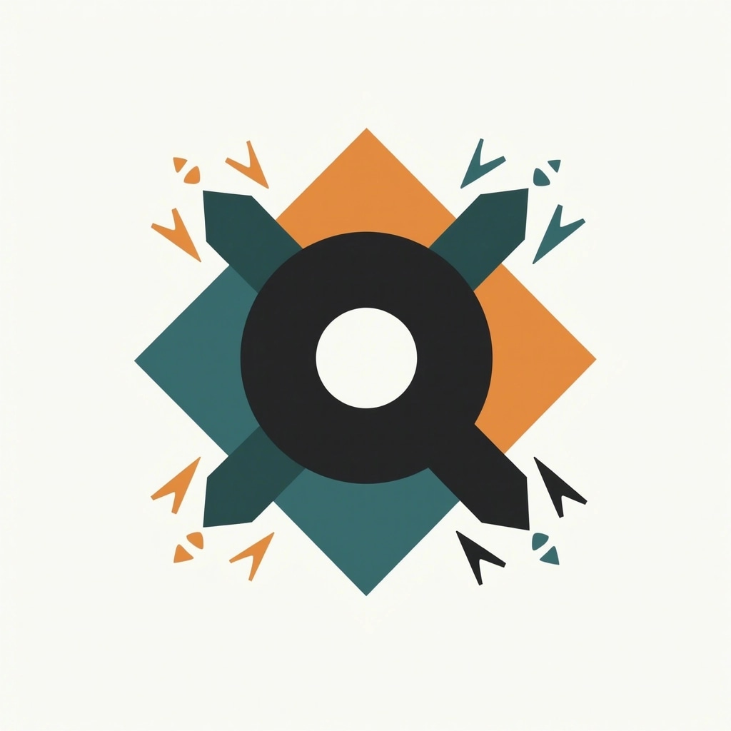 Create a geometric design featuring concentric circles instead of diamonds, using a gradient color palette of teal and orange instead of the stark black and white. Remove any brand identifiers, focusing solely on the abstract shapes and color contrast. Incorporate varying line thicknesses for a more dynamic visual effect, and add small triangular accents radiating outward from the center to enhance the sense of movement.
