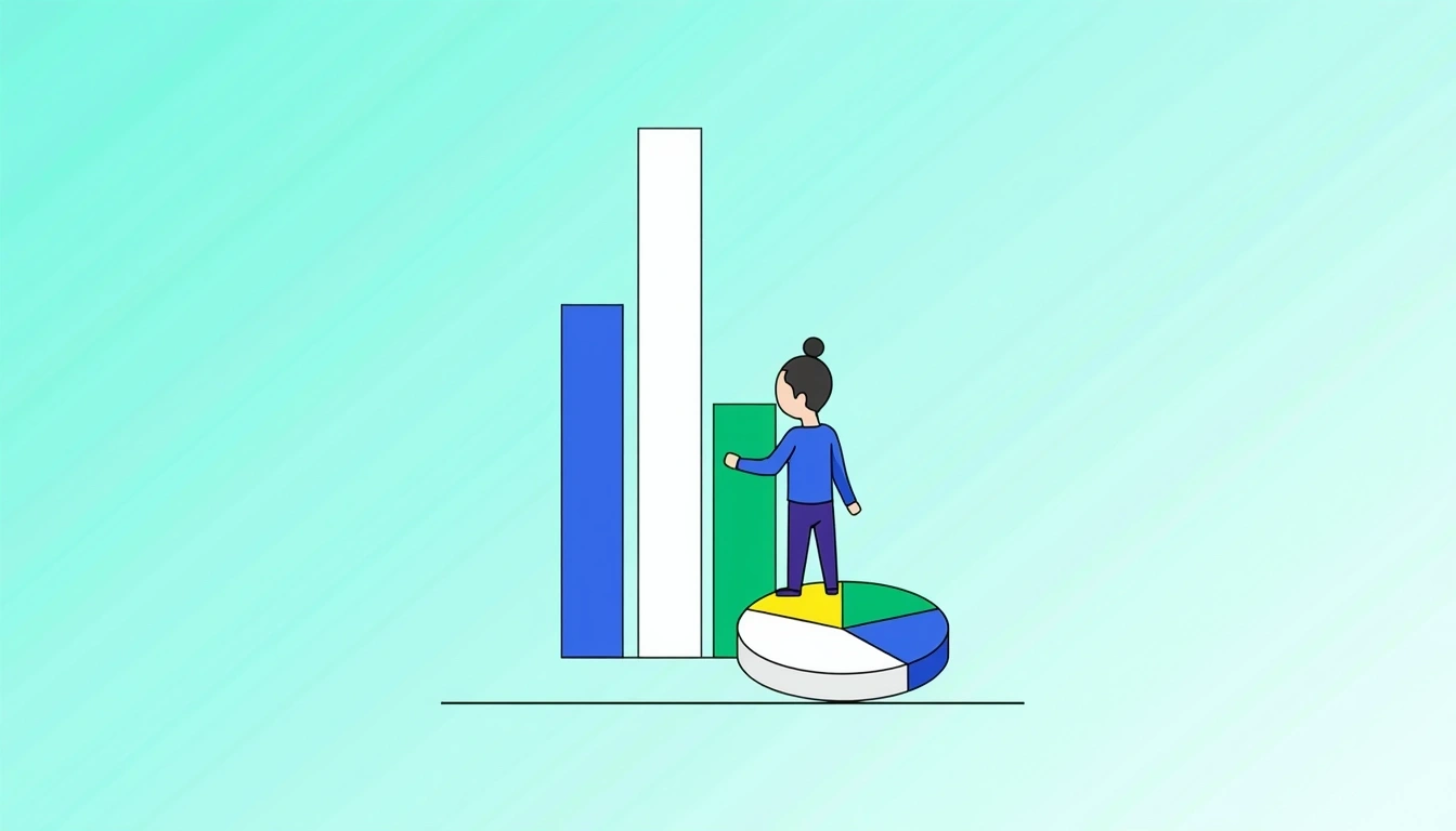**Design Breakdown with Changes:**
1. **Background Color:** Use a light blue gradient instead of green.
2. **Main Graphic:**
- Change the pie chart to a bar chart with three vertical bars of varying heights.
- Remove the person standing on the chart; instead, add an abstract geometric shape at the top.
3. **Text Change:**
- Replace "What are SHARES" with "Understanding ASSETS" in a modern sans-serif font.
- Use a smaller size and bold weight for "UNDERSTANDING" and regular weight for "ASSETS."
4. **Visual Style:**
- Opt for a flat design with subtle shadows instead of a 3D look.
- Ensure all elements maintain a cohesive color scheme, incorporating blues and whites.
5. **Layout Adjustment:**
- Move the text to the left of the graphic instead of right-aligned for a balanced composition.
This design retains the informative purpose while introducing a fresh aesthetic and focus.