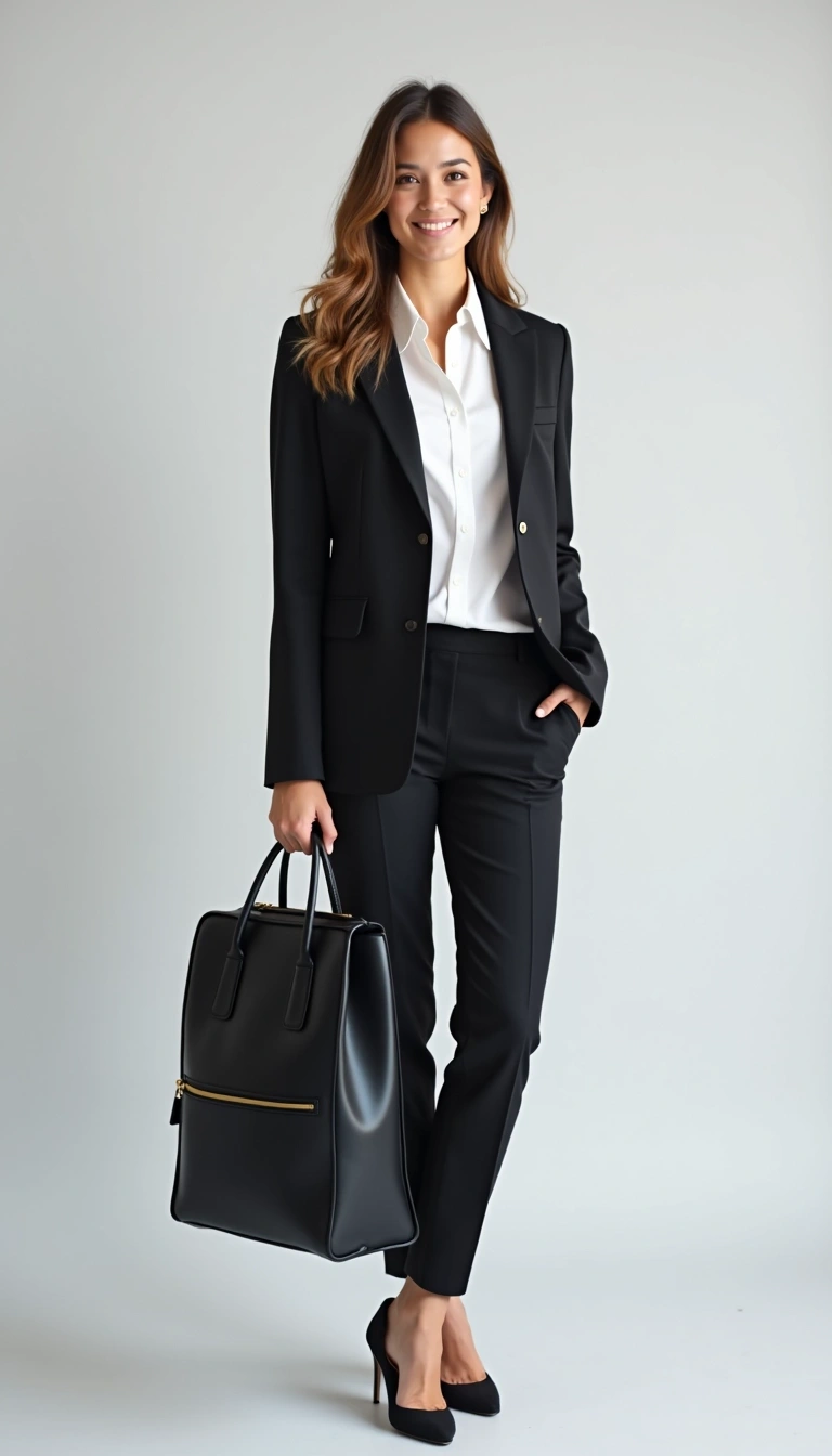**Prompt:**
Design an image featuring a person in a business casual outfit, standing at a slight angle to the side. The individual is holding a sleek, modern backpack instead of a briefcase. The background should be a soft gradient from light gray to white for a clean and minimalist look. Adjust the hairstyle to be a bit longer and more casual, while maintaining a professional demeanor. The person should be smiling slightly, giving a friendly impression.
