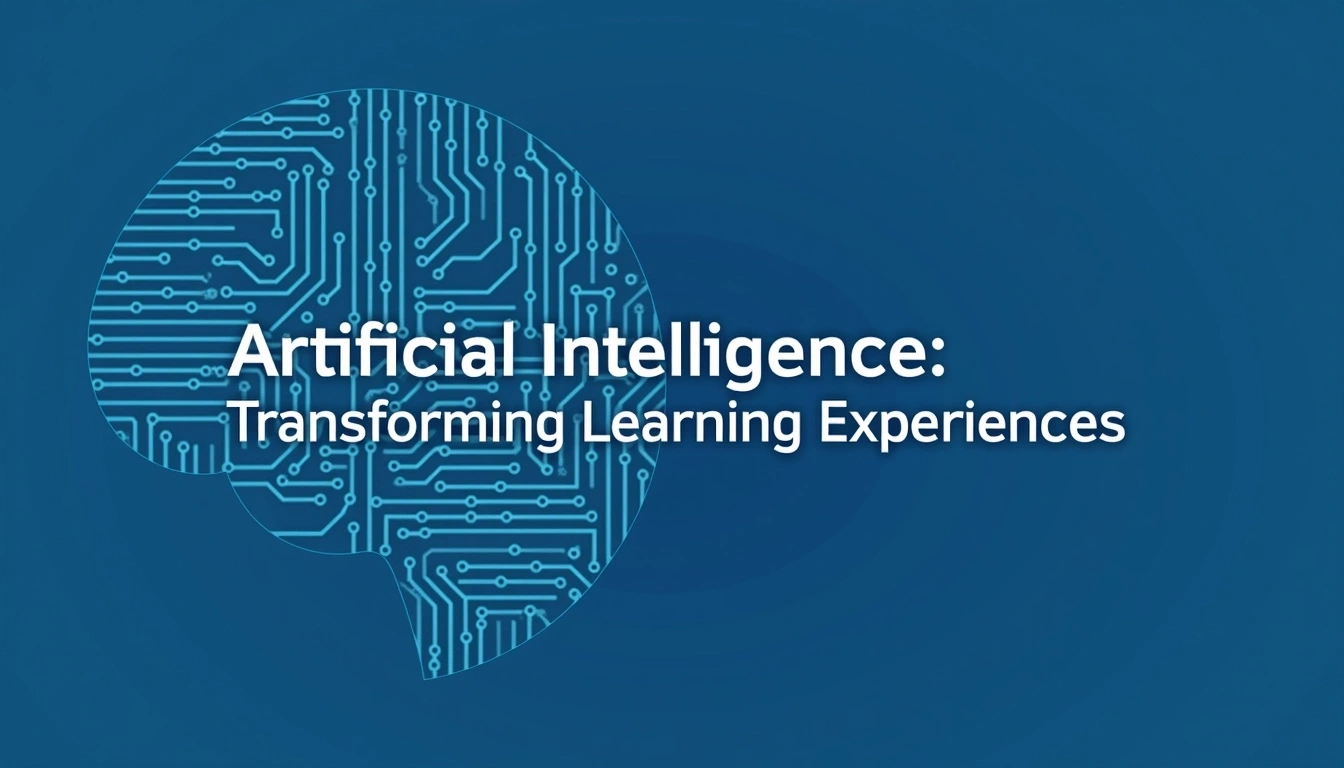 **Image Design Breakdown:**
1. **Background Color:** Use a deep royal blue instead of teal, adding a more sophisticated look.
2. **Central Figure:** Replace the humanoid robot with an abstract geometric shape that represents artificial intelligence, such as a stylized brain composed of circuits.
3. **Text Style:** Change the font to a sleek, modern sans-serif typeface and modify the main title's text color to bright white for contrast.
4. **Title Content:** Change "Artificial Intelligence" to "Innovative Technology" and adjust the subtitle to "Transforming Learning Experiences."
5. **Graphic Elements:** Add more dynamic, swirling lines or wave patterns radiating from the central shape, suggesting movement and progress, while ensuring they remain subtle.
6. **Overall Layout:** Maintain a balanced composition but shift the central figure slightly to the left for a more dynamic feel, ensuring text is well-positioned on the right side.
This approach retains the theme but modernizes and anonymizes the design effectively.