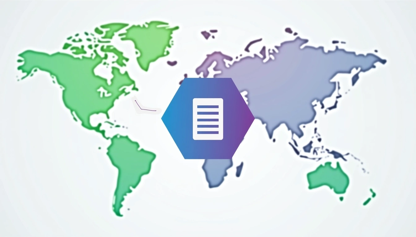- Replace the world map with a simplified, stylized globe illustration.
- Change the three small dots to triangles, each in a different shade of green.
- Use a dashed line instead of a solid line to connect the triangles to a central circle.
- Change the central circle to a hexagon, filled with a gradient from blue to purple.
- Alter the icon inside the hexagon to represent a generic menu, like three horizontal lines, but in a smooth white color.
- Use a light gray background to provide a subtle contrast.