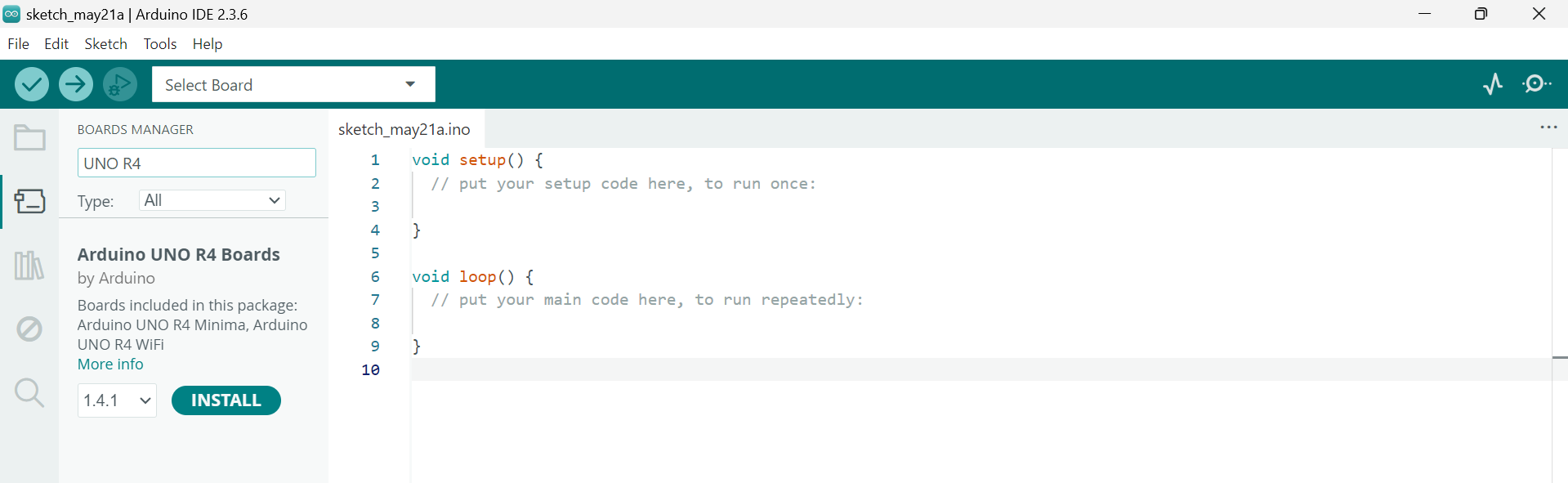 Install Arduino UNO R4 Board Package