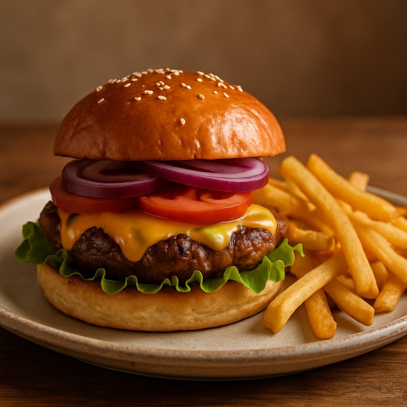 Hamburguesa completa con papas fritas