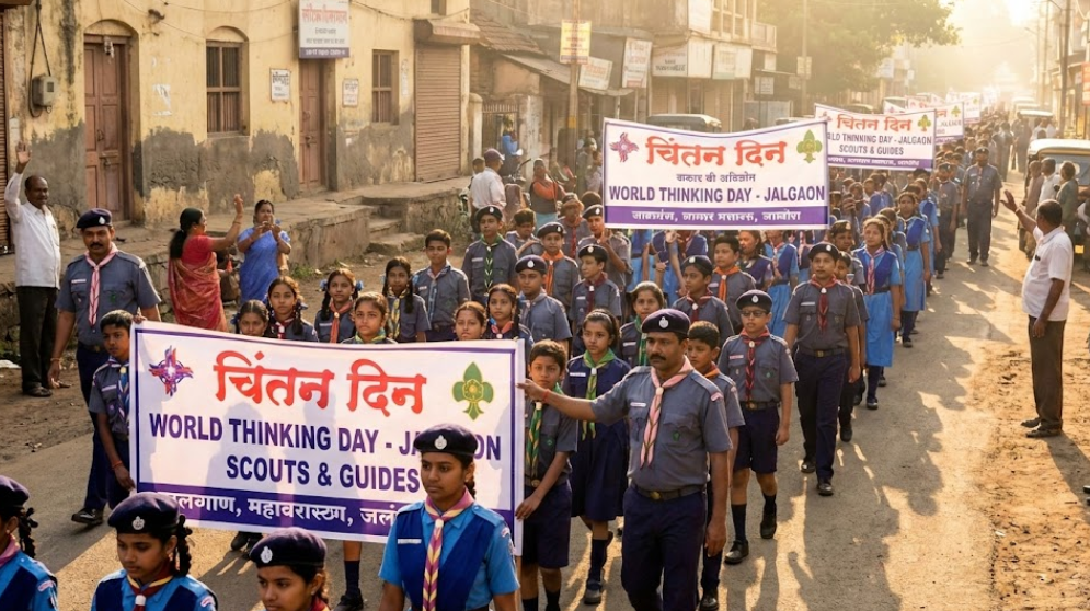 जळगावात 'चिंतन दिना'निमित्त स्काऊट-गाईडची प्रभात फेरी आणि सर्वधर्मीय प्रार्थना