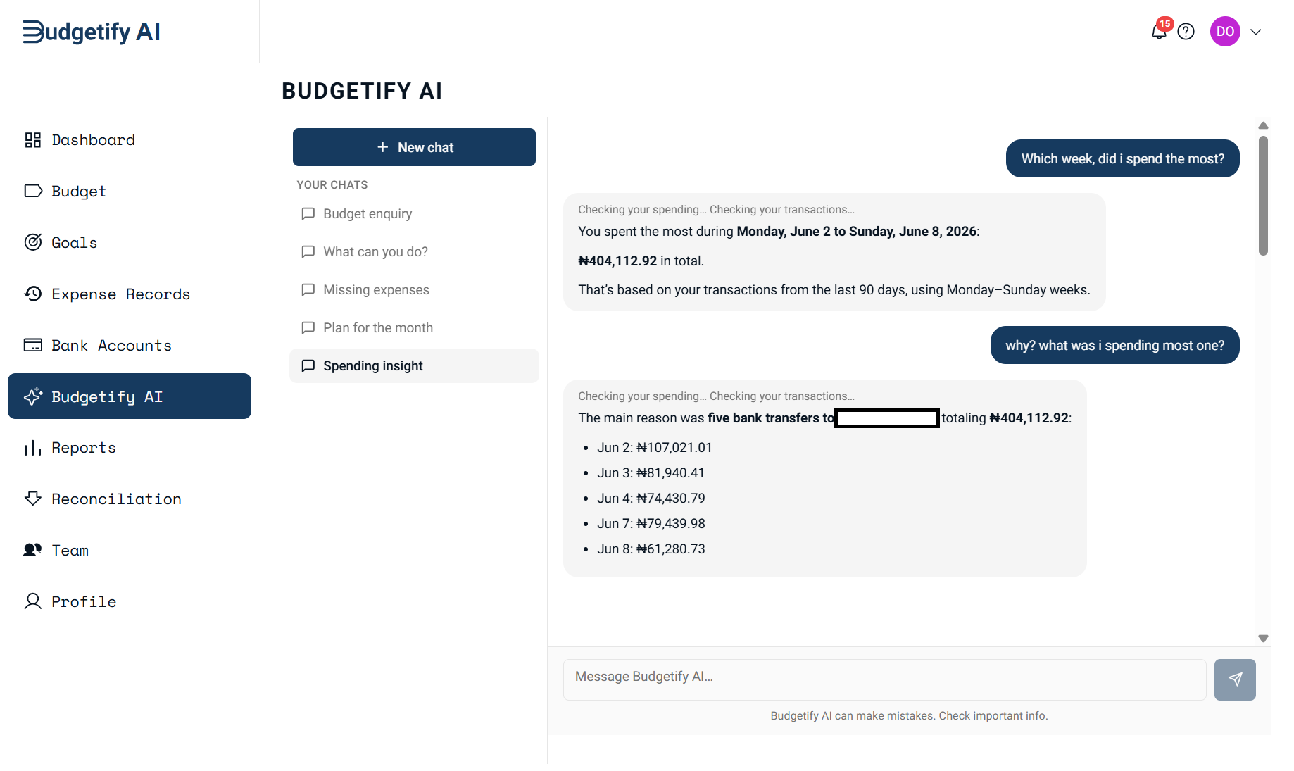 Budgetify AI Chat Screenshot