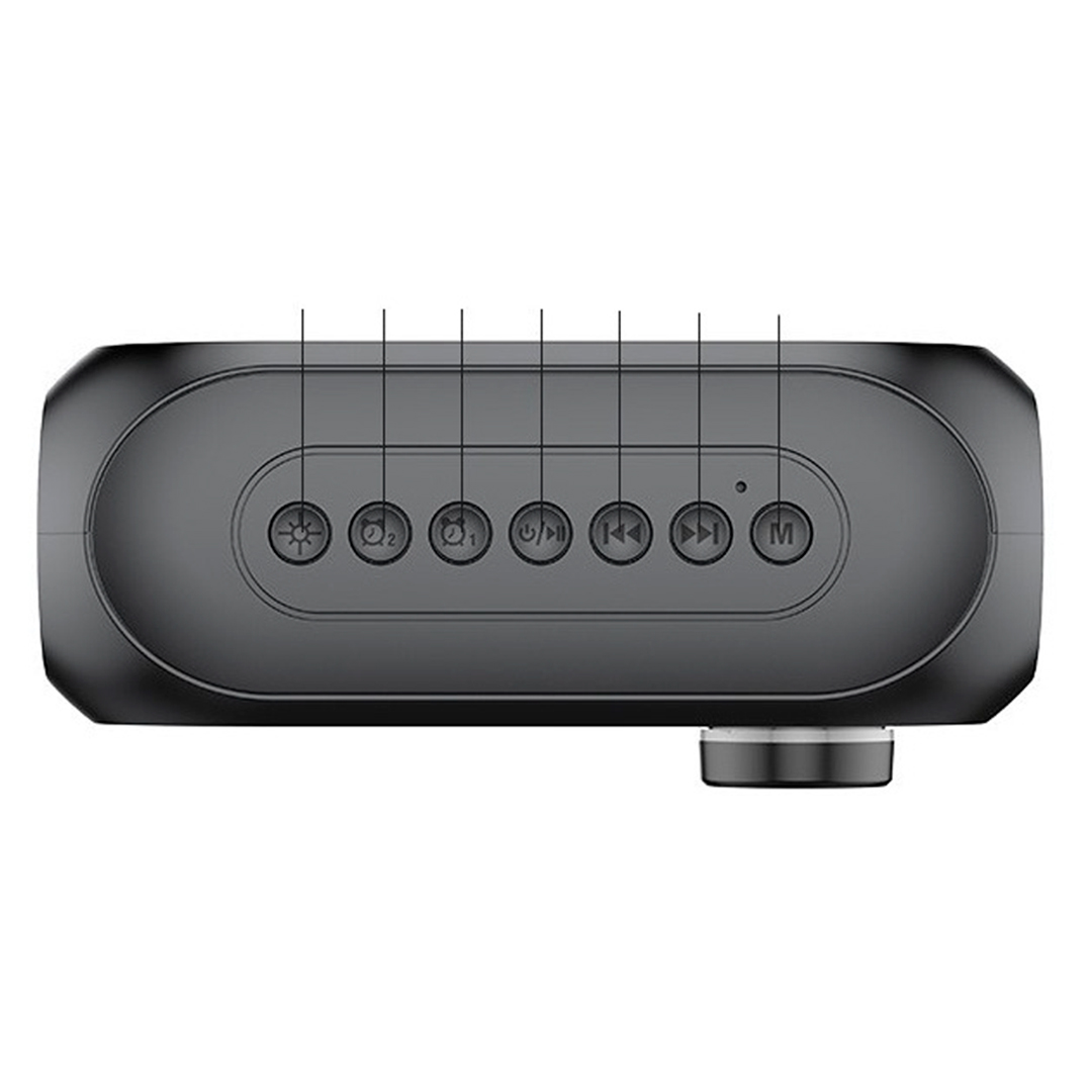 Rádio Relógio Loft Preto com botões superiores de acesso rápido