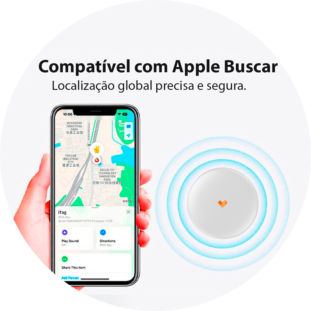 Compatível com Apple Find My em iPhones e iPads