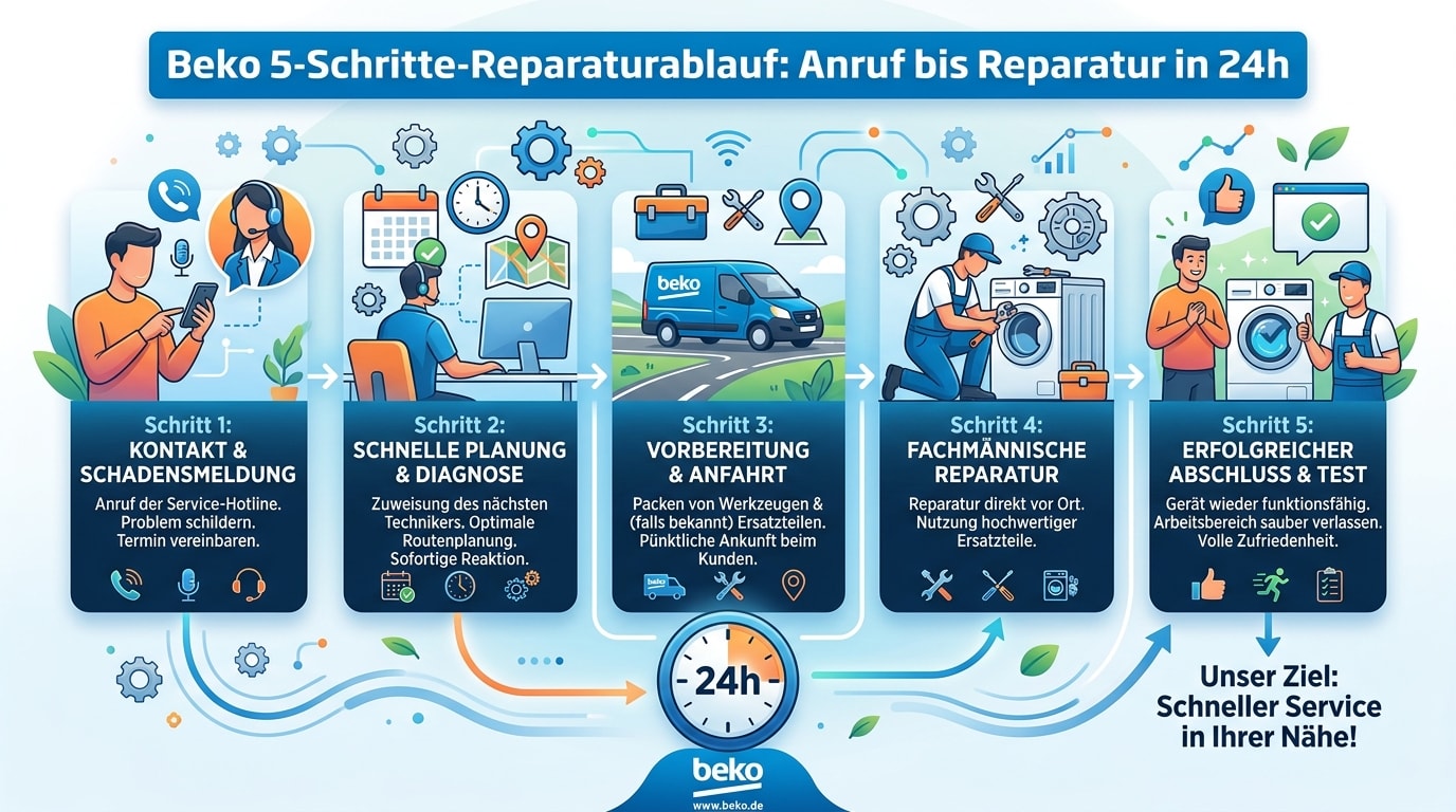 5-Schritte-Reparaturablauf: Anruf bis Reparatur in 24h