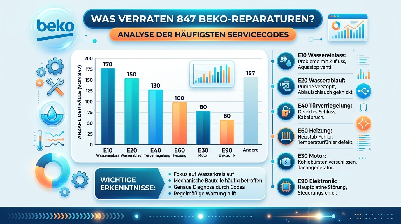 Statistik: 847 analysierte Beko-Reparaturen, 89% selbstbehebbar