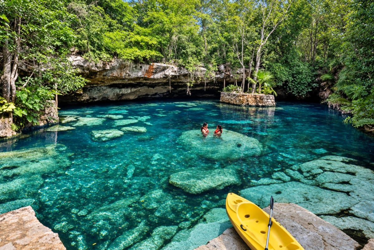 Visitors swimming at Kantun-Chi cenote park