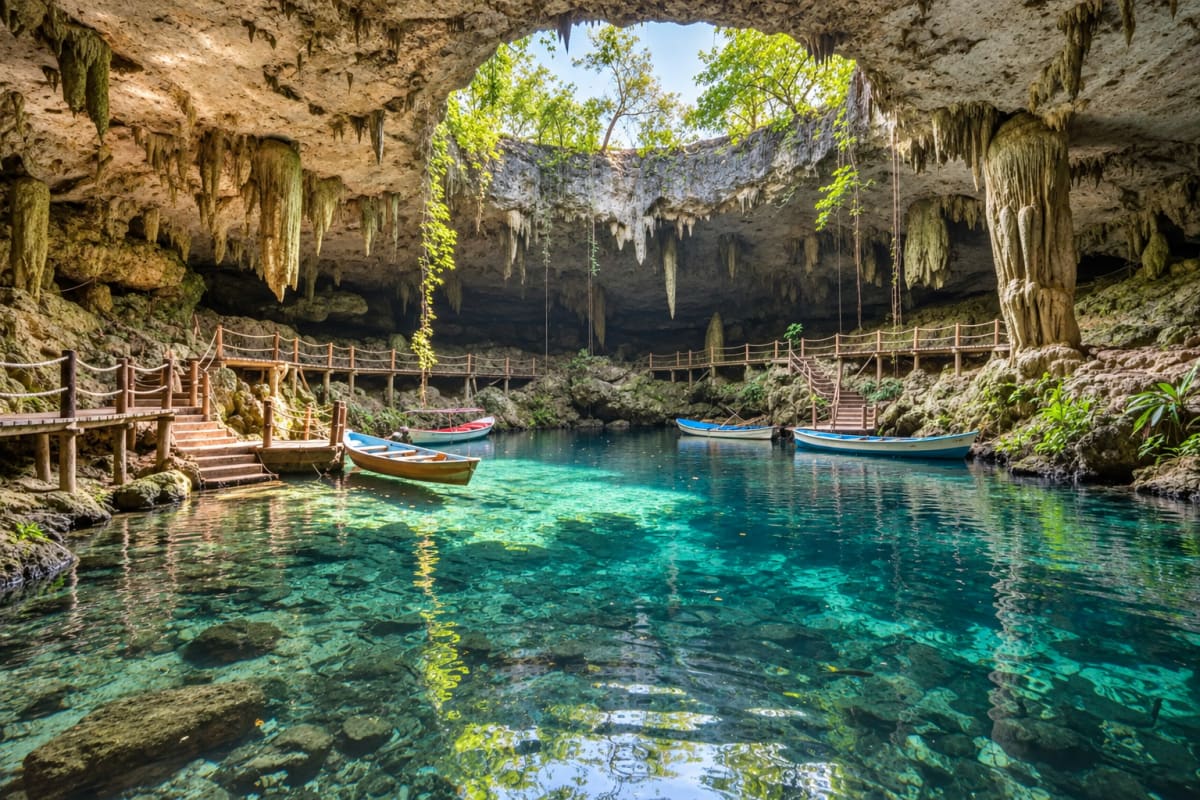 Inside Cenote Chaak Tun, a cave cenote near Playa del Carmen