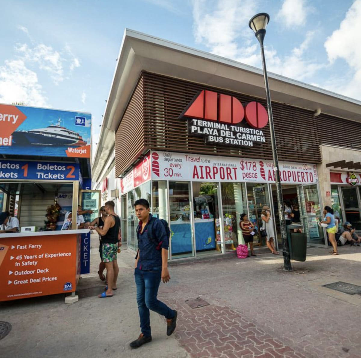 The ADO tourist bus terminal on 5th Avenue in Playa del Carmen