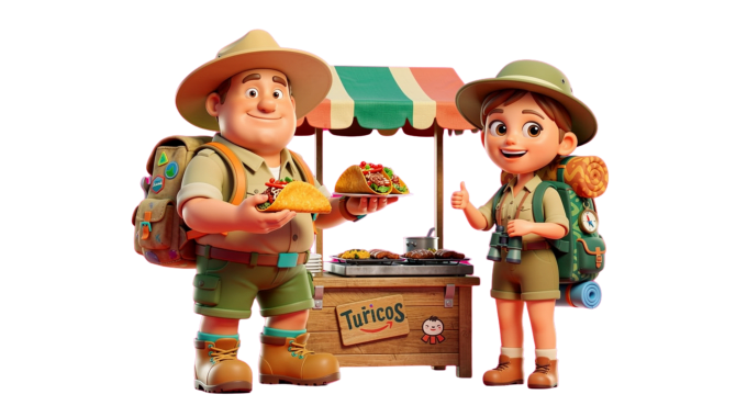 Explorer couple at a street taco stand