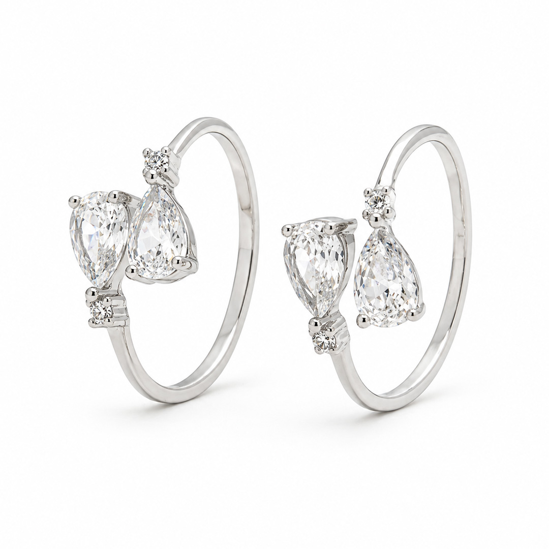 Together forever — Twin pear silver toe ring