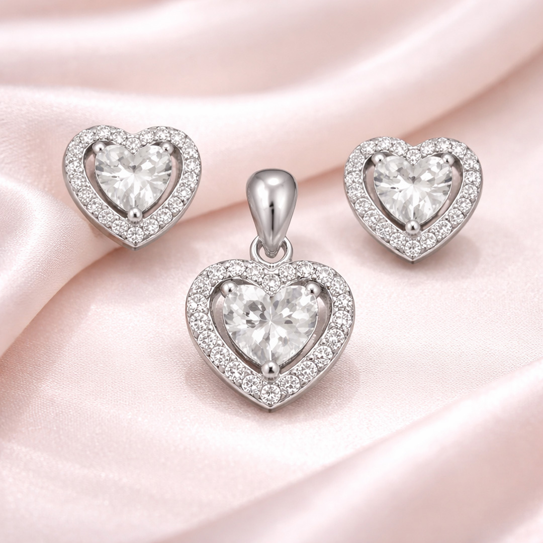 Pure Heart — pavé heart silver pendant