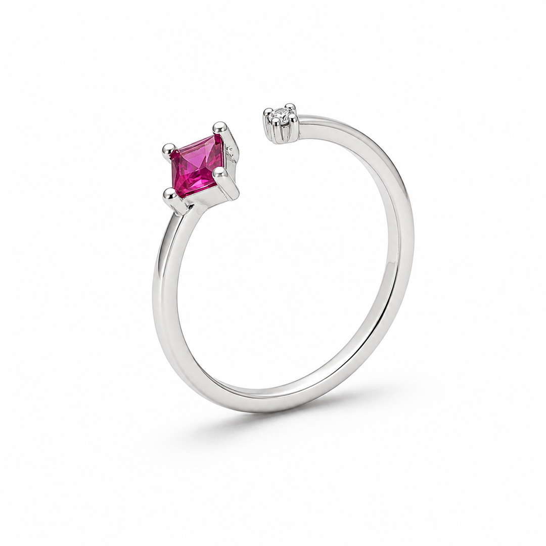 Pink stone open silver toe ring