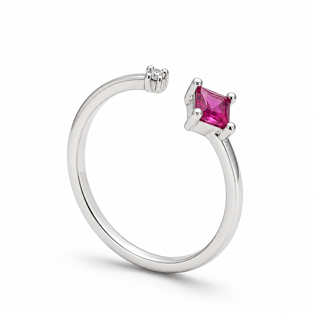 Pink stone open silver toe ring