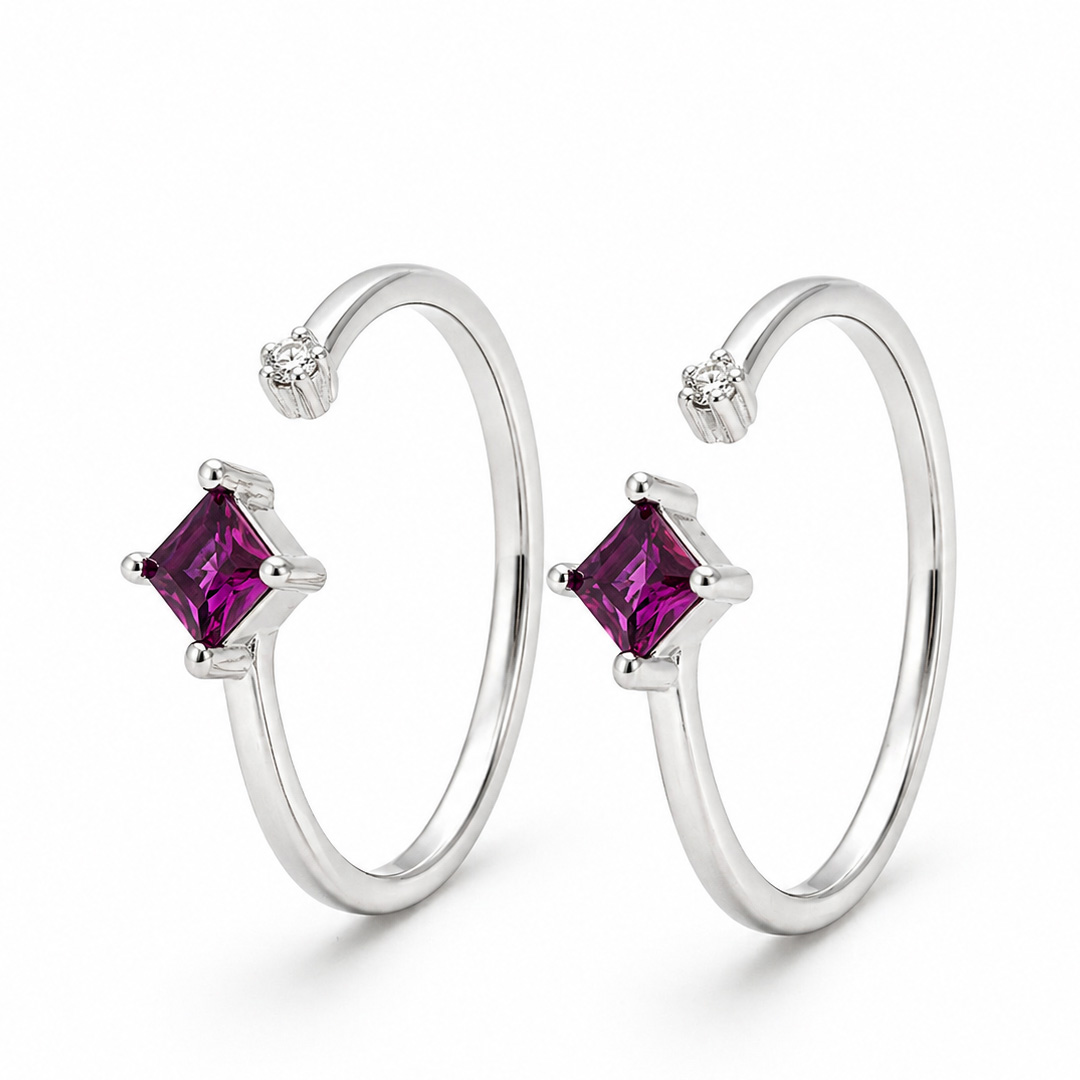 Pink stone open silver toe ring