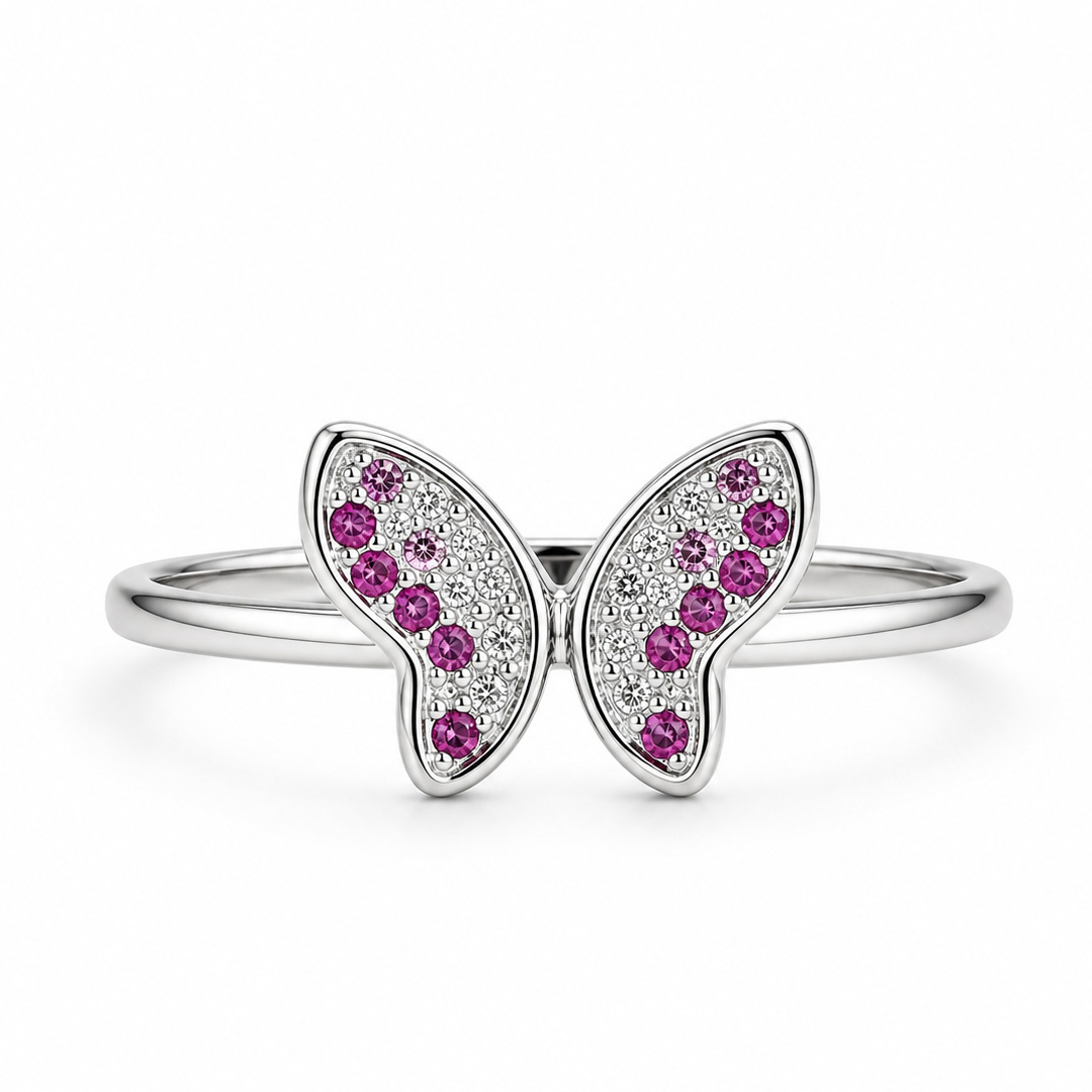 Mini Monarch — pavé butterfly silver ring