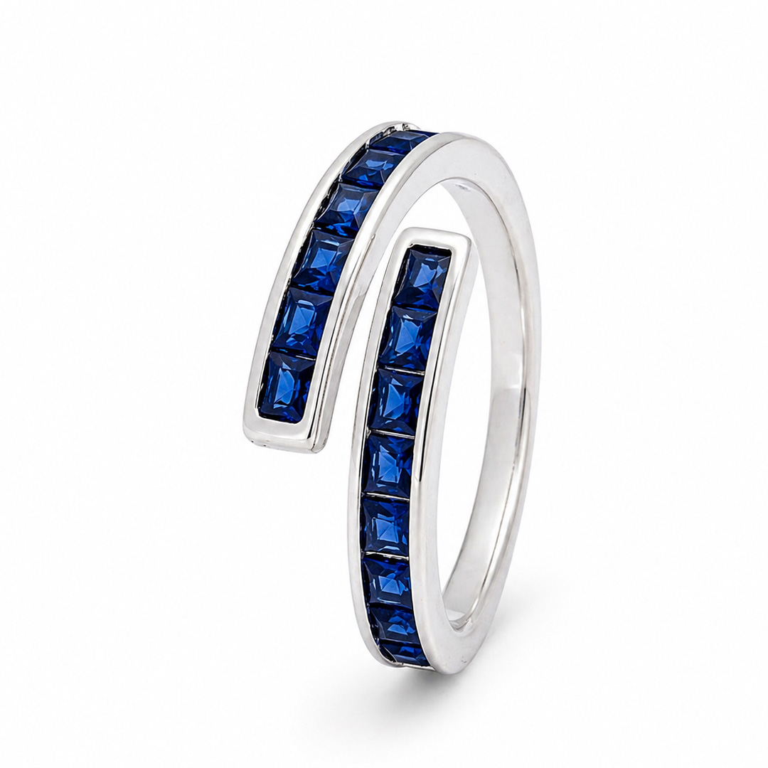 Deep Tide — blue stone bypass silver ring