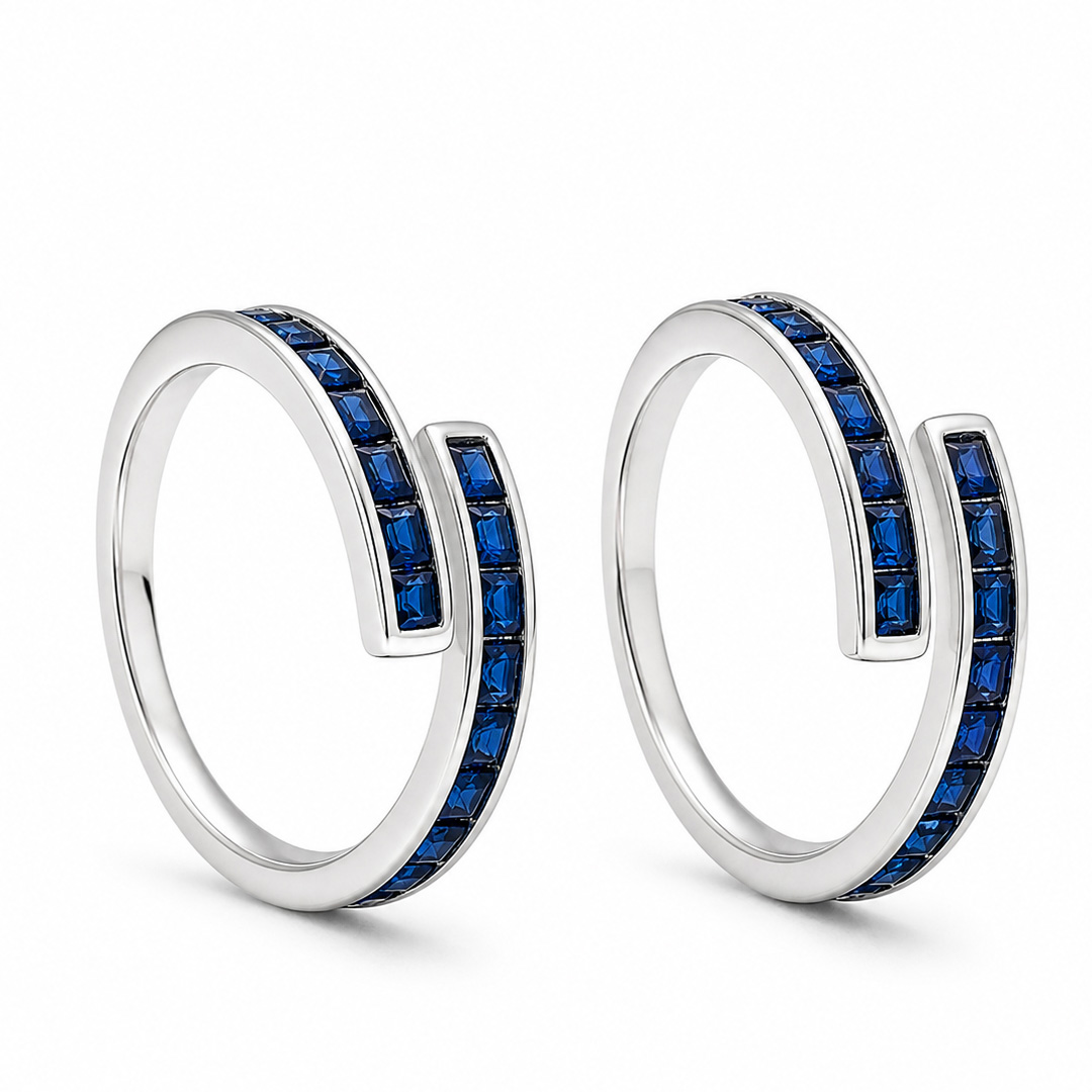 Deep Tide — blue stone bypass silver ring