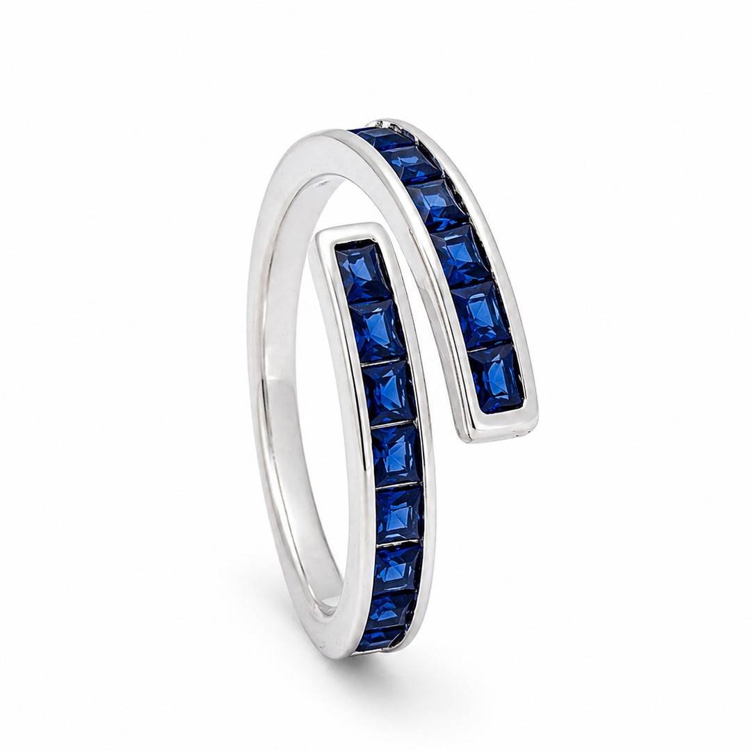 Deep Tide — blue stone bypass silver ring