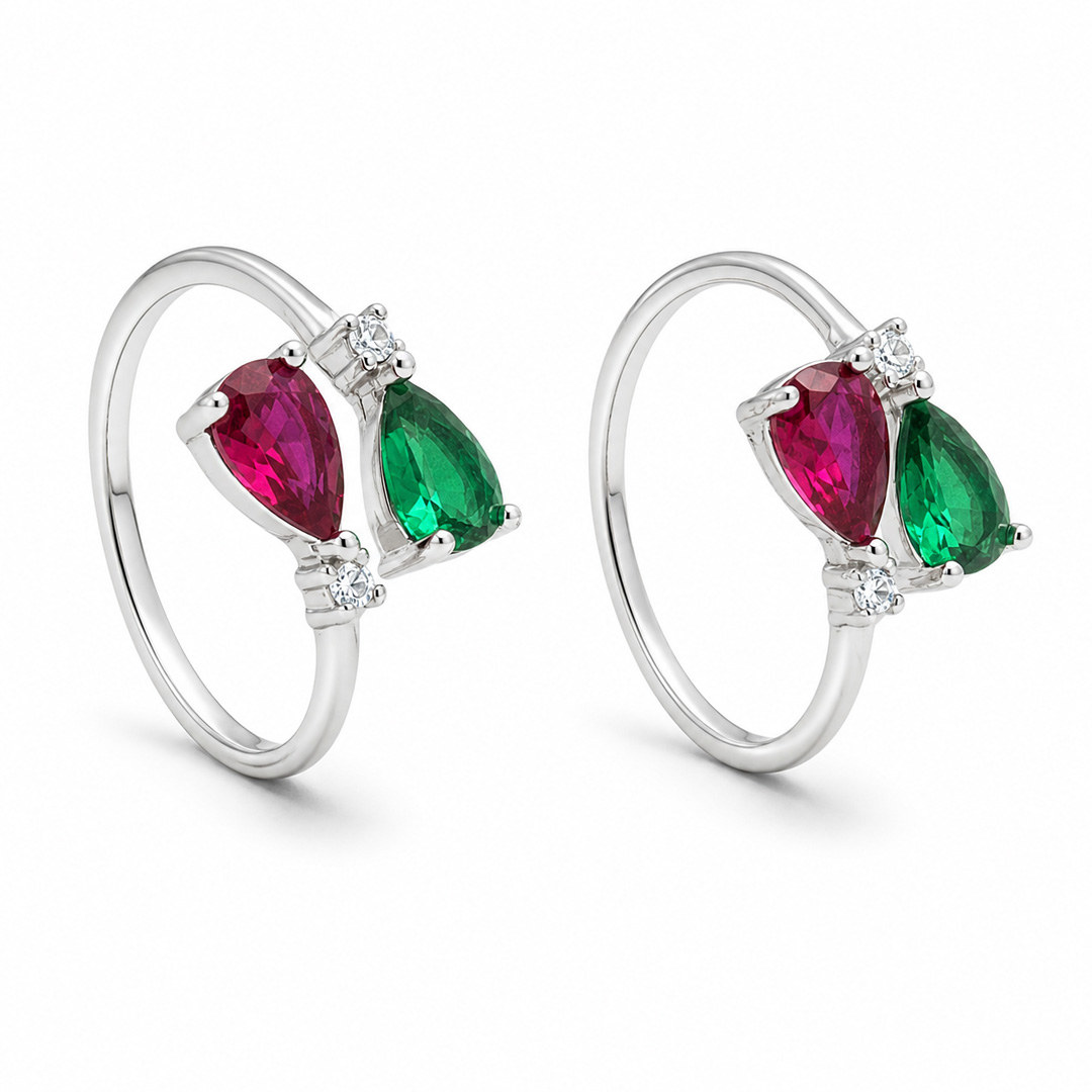 Royal Duet — pink and green stone silver ring