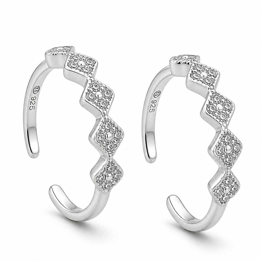 Crystal Zigzag — pavé open silver ring