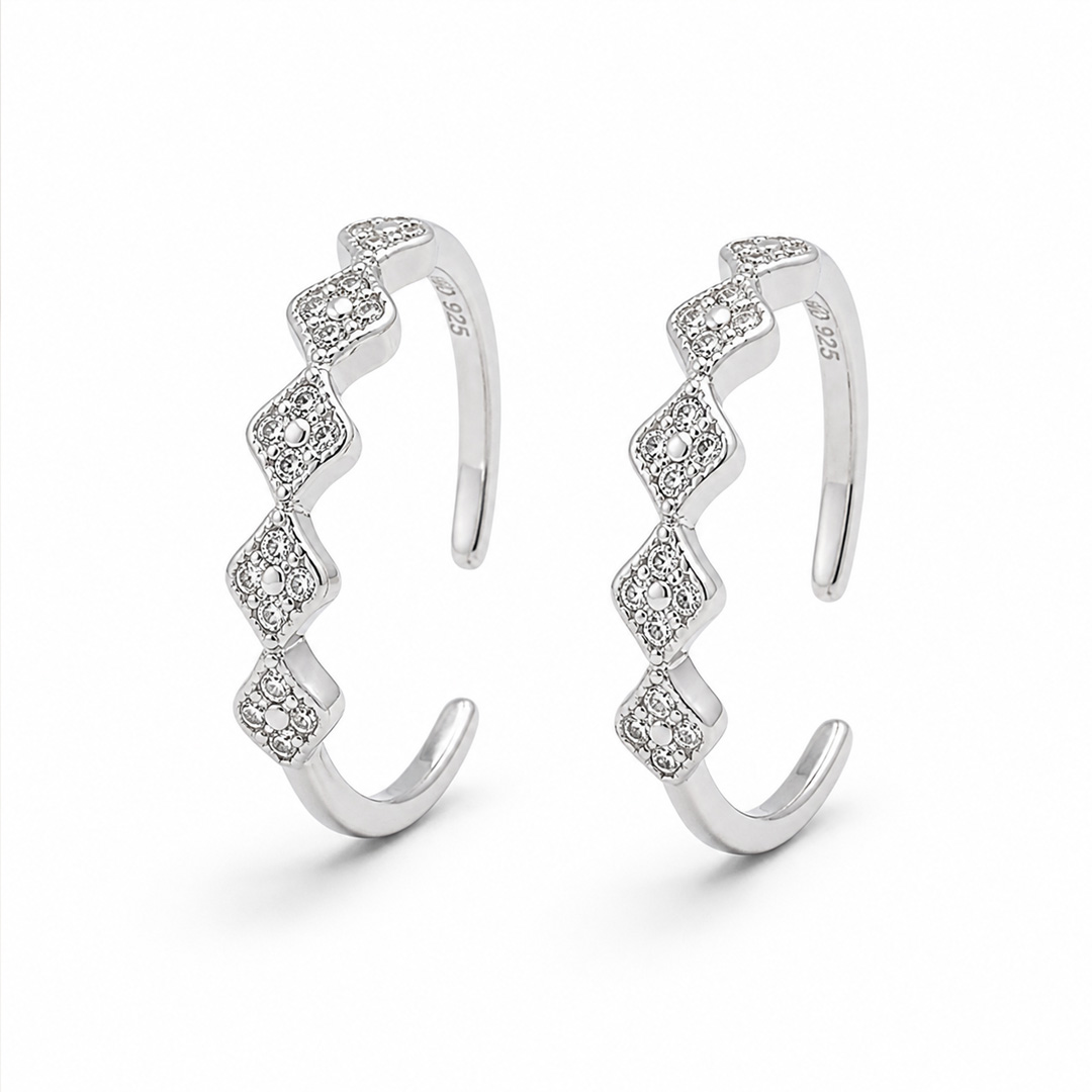 Crystal Zigzag — pavé open silver ring
