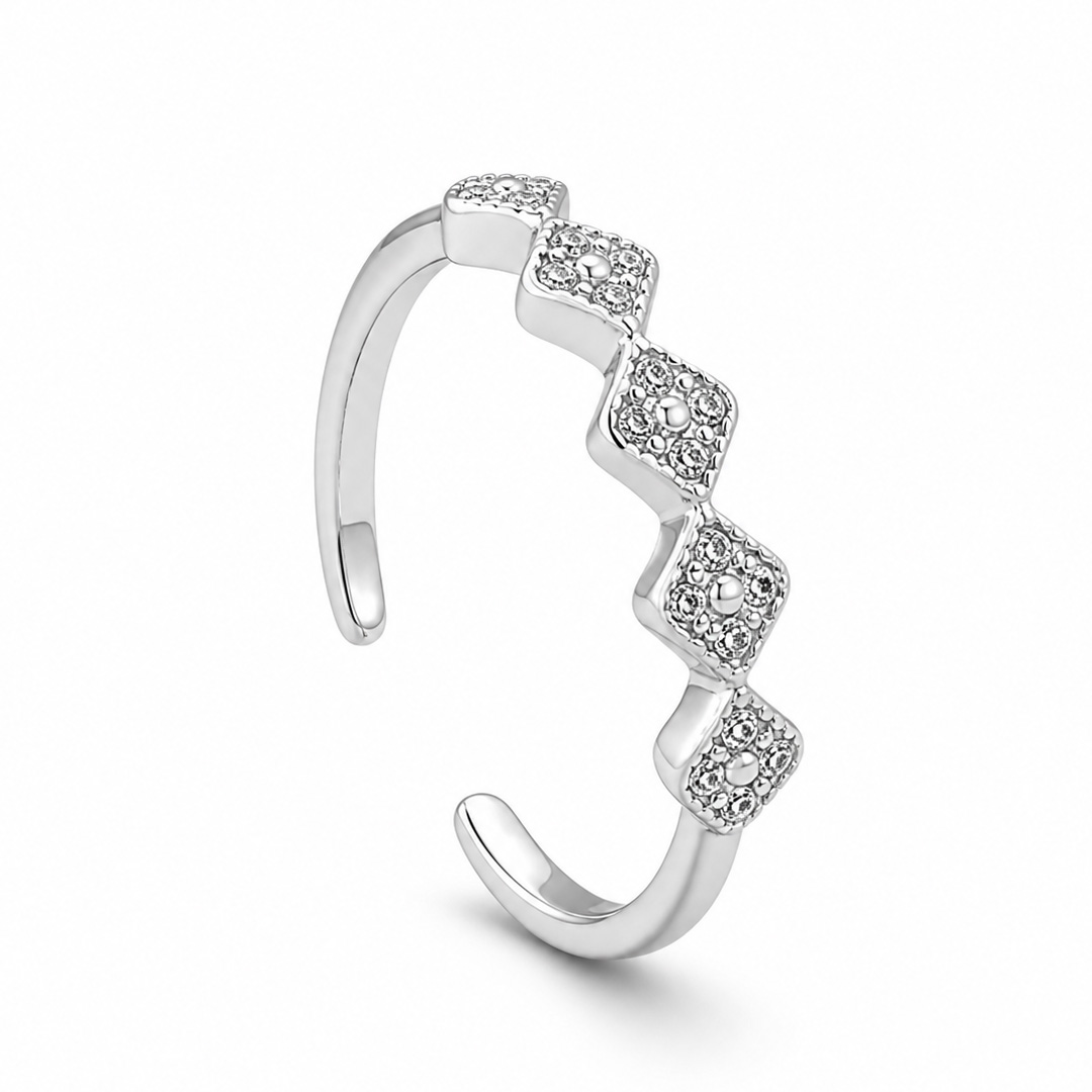 Crystal Zigzag — pavé open silver ring