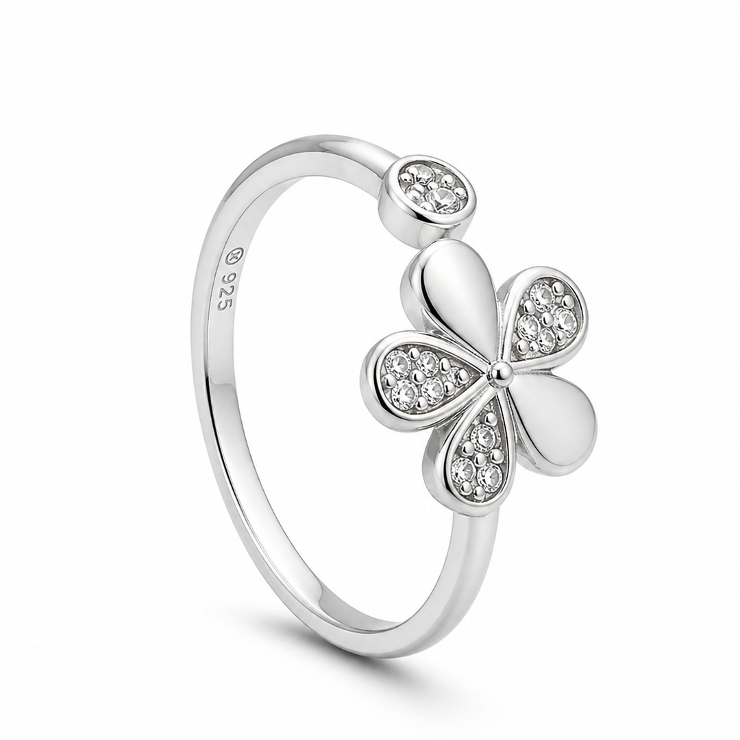 Lucky Clover — flower open silver ring
